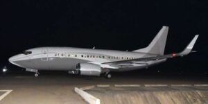 The executive jet that carried Kiochoge and co to London at Eldoret Airport on Sunday. Photo/Jared Nyataya (Nation)